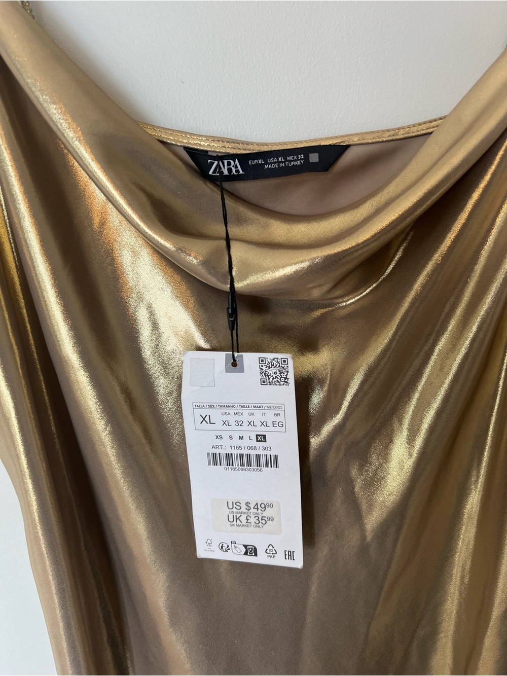 Zara Metallic Gold Cowl Neck Slip Dress - Picture 2 of 3